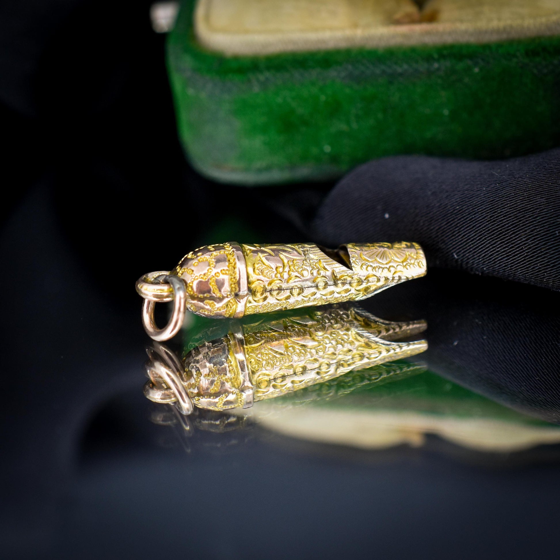 Antique Gold Ivy Engraved Whistle Charm Pendant