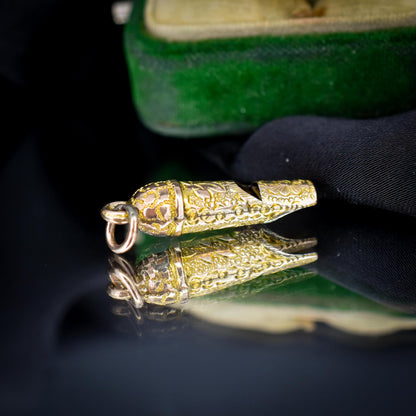 Antique Gold Ivy Engraved Whistle Charm Pendant