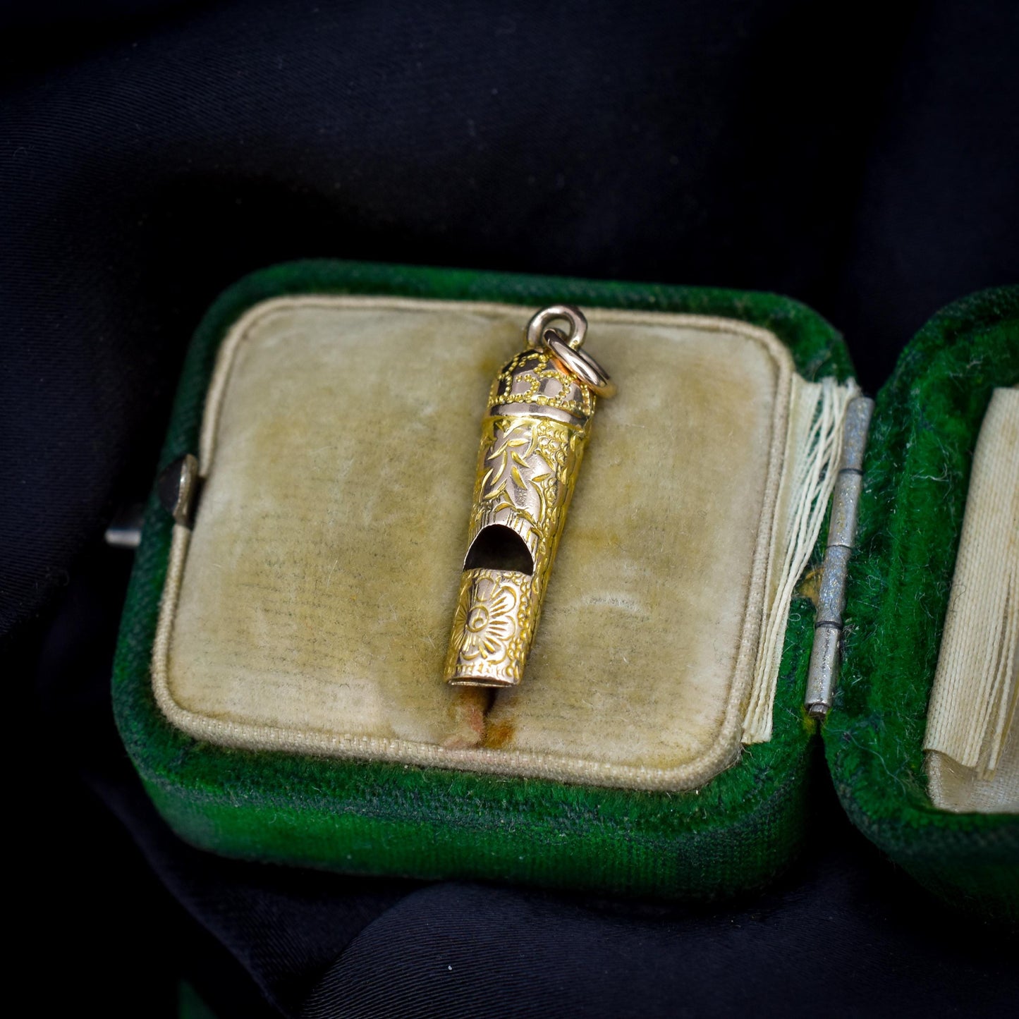 Antique Gold Ivy Engraved Whistle Charm Pendant