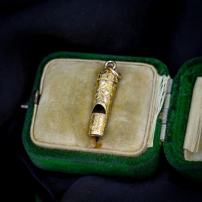 Antique Gold Ivy Engraved Whistle Charm Pendant
