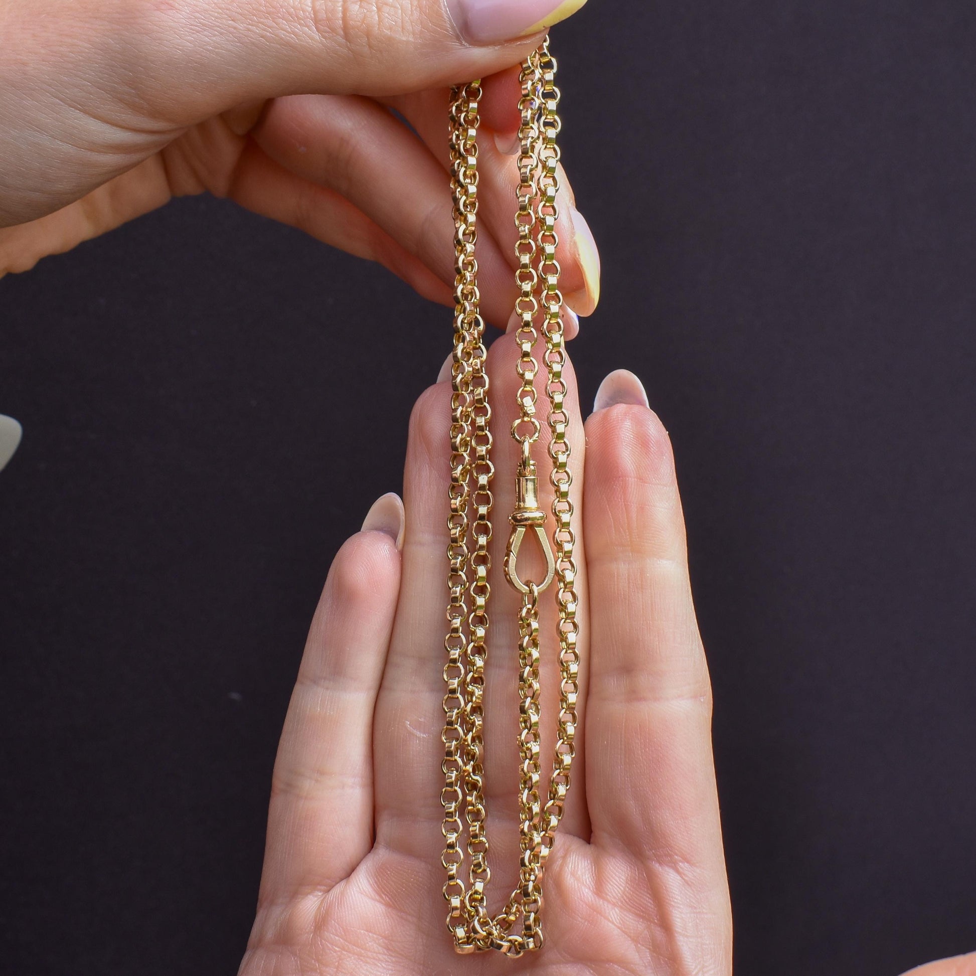 Antique 9ct Gold Rolo Link Chain Necklace with Swivel Dog Clip | 23"
