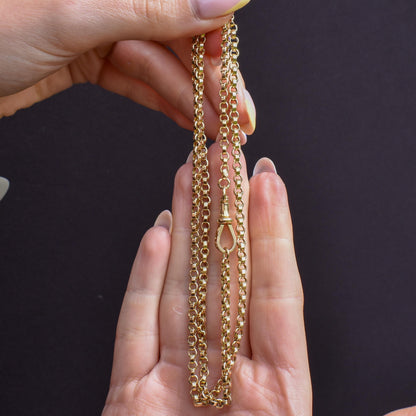 Antique 9ct Gold Rolo Link Chain Necklace with Swivel Dog Clip | 23"