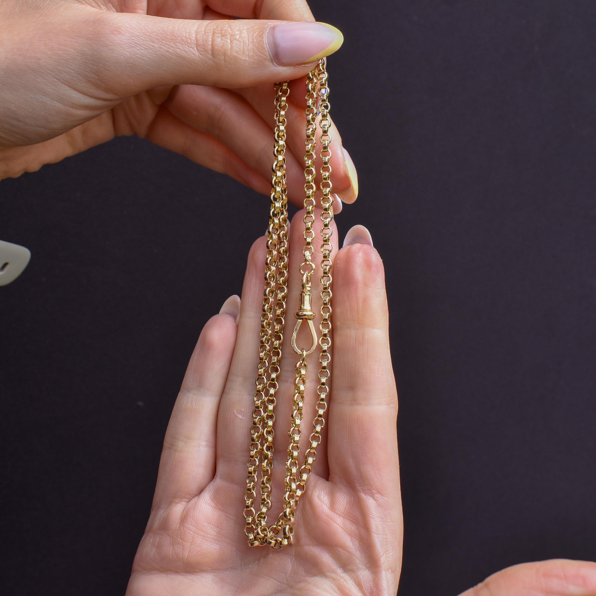Antique 9ct Gold Rolo Link Chain Necklace with Swivel Dog Clip | 23"