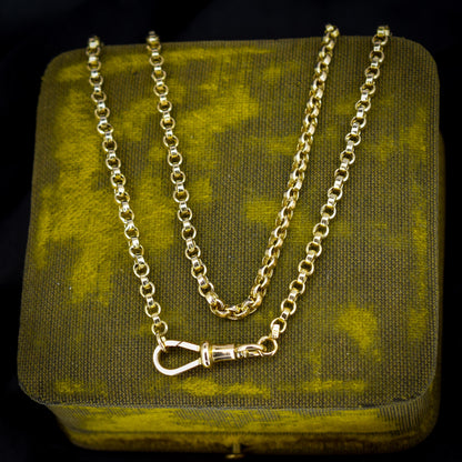 Antique 9ct Gold Rolo Link Chain Necklace with Swivel Dog Clip | 23"