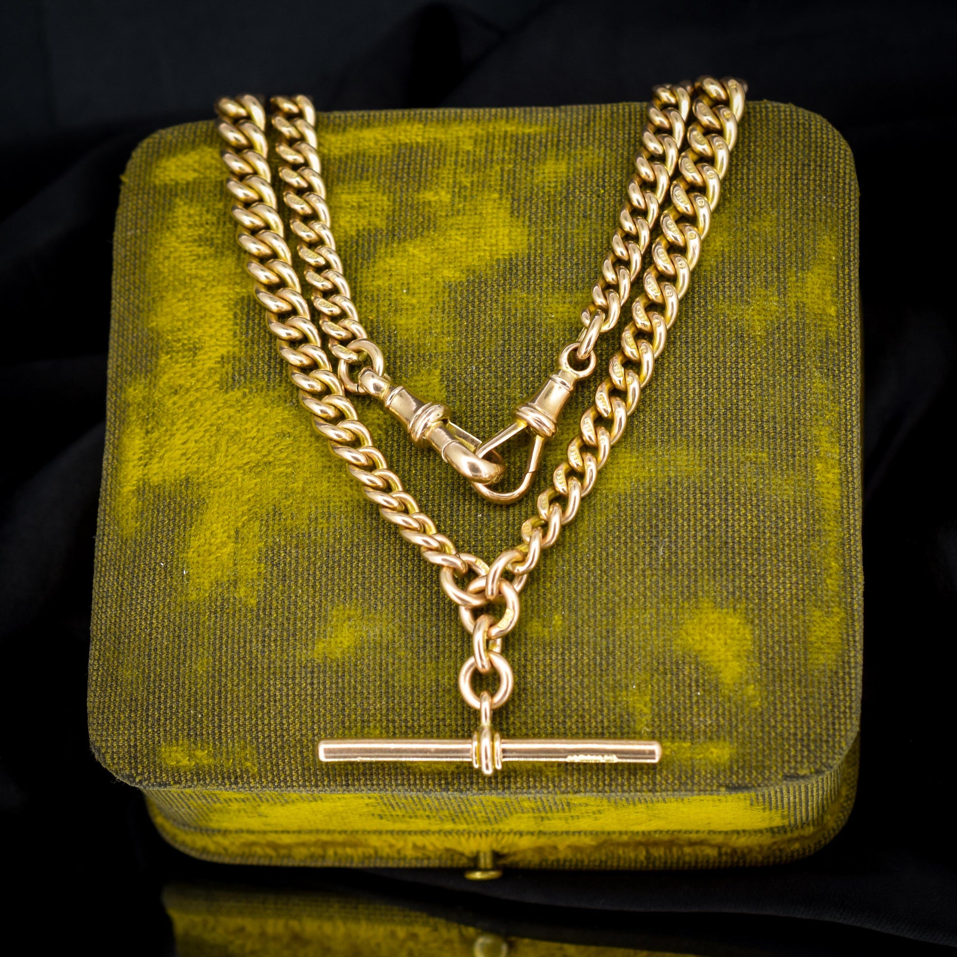 Antique '1912' 9ct Gold Curb Link Dog Clip Albert Watch Chain Necklace - 16"