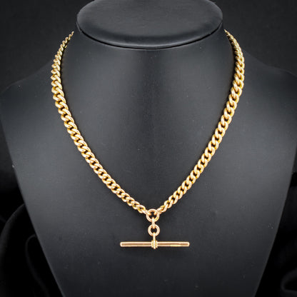 Antique '1912' 9ct Gold Curb Link Dog Clip Albert Watch Chain Necklace - 16"