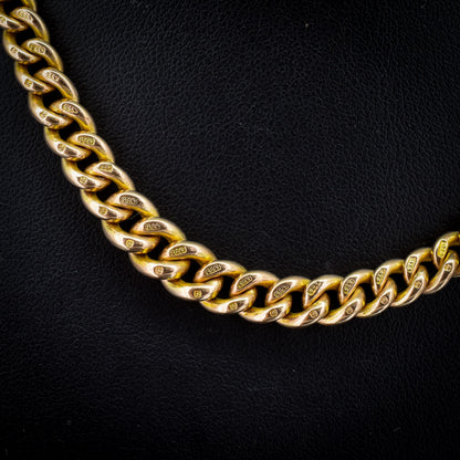 Antique '1912' 9ct Gold Curb Link Dog Clip Albert Watch Chain Necklace - 16"