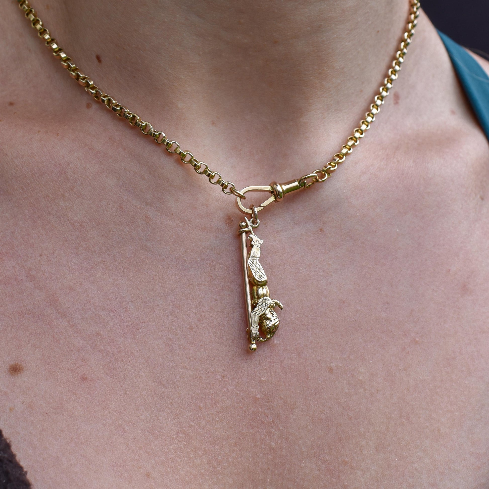 Antique 9ct Gold 'Mr Punch' Sliding Charm Pendant