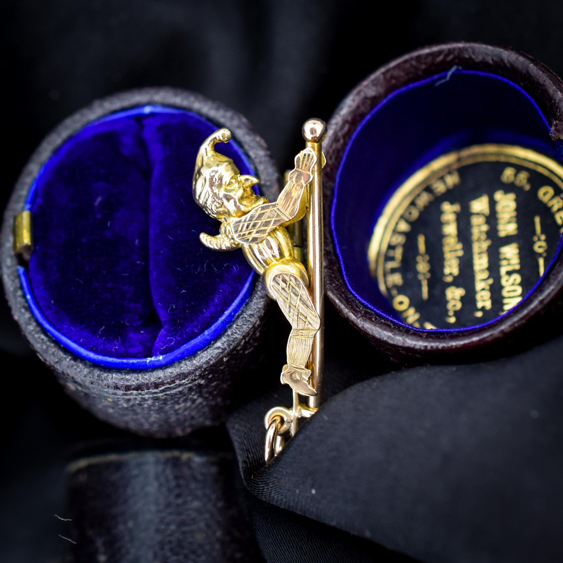 Antique 9ct Gold 'Mr Punch' Sliding Charm Pendant