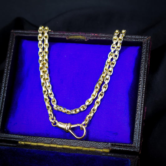 Antique Victorian 9ct Gold Oval Link Chain Necklace with Dog Clip | 20.5"