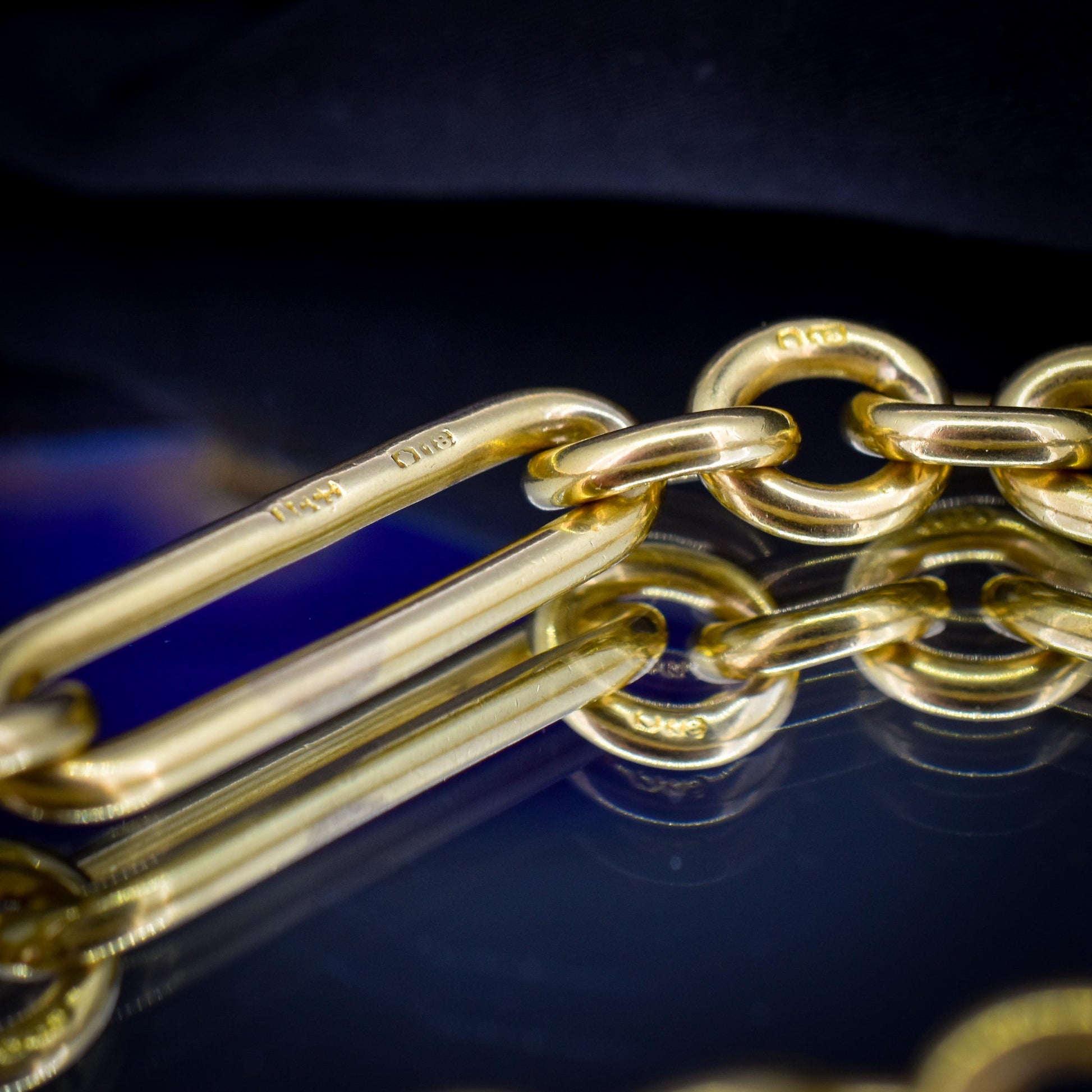 Antique '1923' 18ct Yellow Gold Trombone Watch Chain with Dog Clip and T-bar | 13.5"