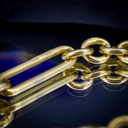 Antique '1923' 18ct Yellow Gold Trombone Watch Chain with Dog Clip and T-bar | 13.5"