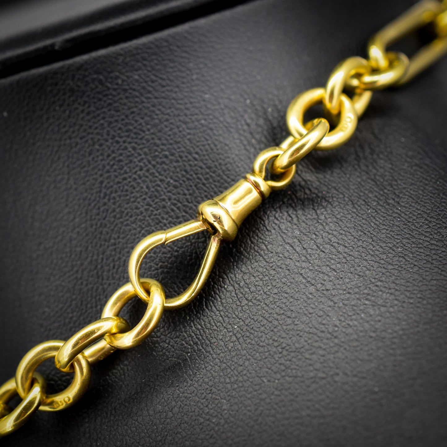 Antique '1923' 18ct Yellow Gold Trombone Watch Chain with Dog Clip and T-bar | 13.5"