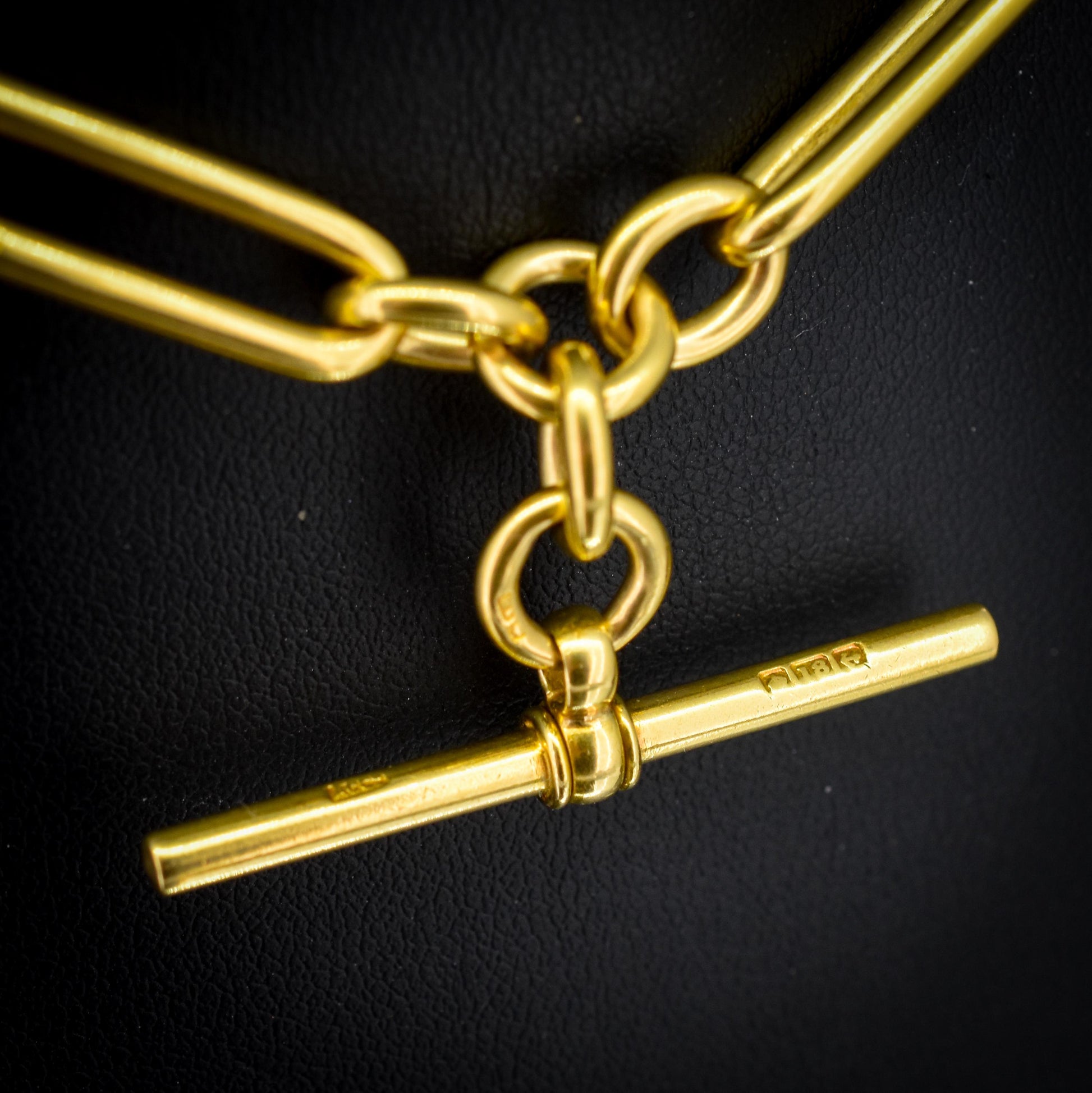 Antique '1923' 18ct Yellow Gold Trombone Watch Chain with Dog Clip and T-bar | 13.5"