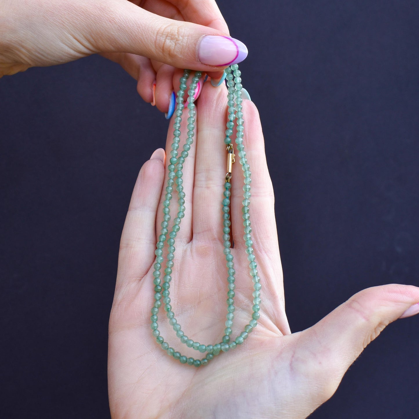 Art Deco Jade Round Beaded Necklace | 23.5"