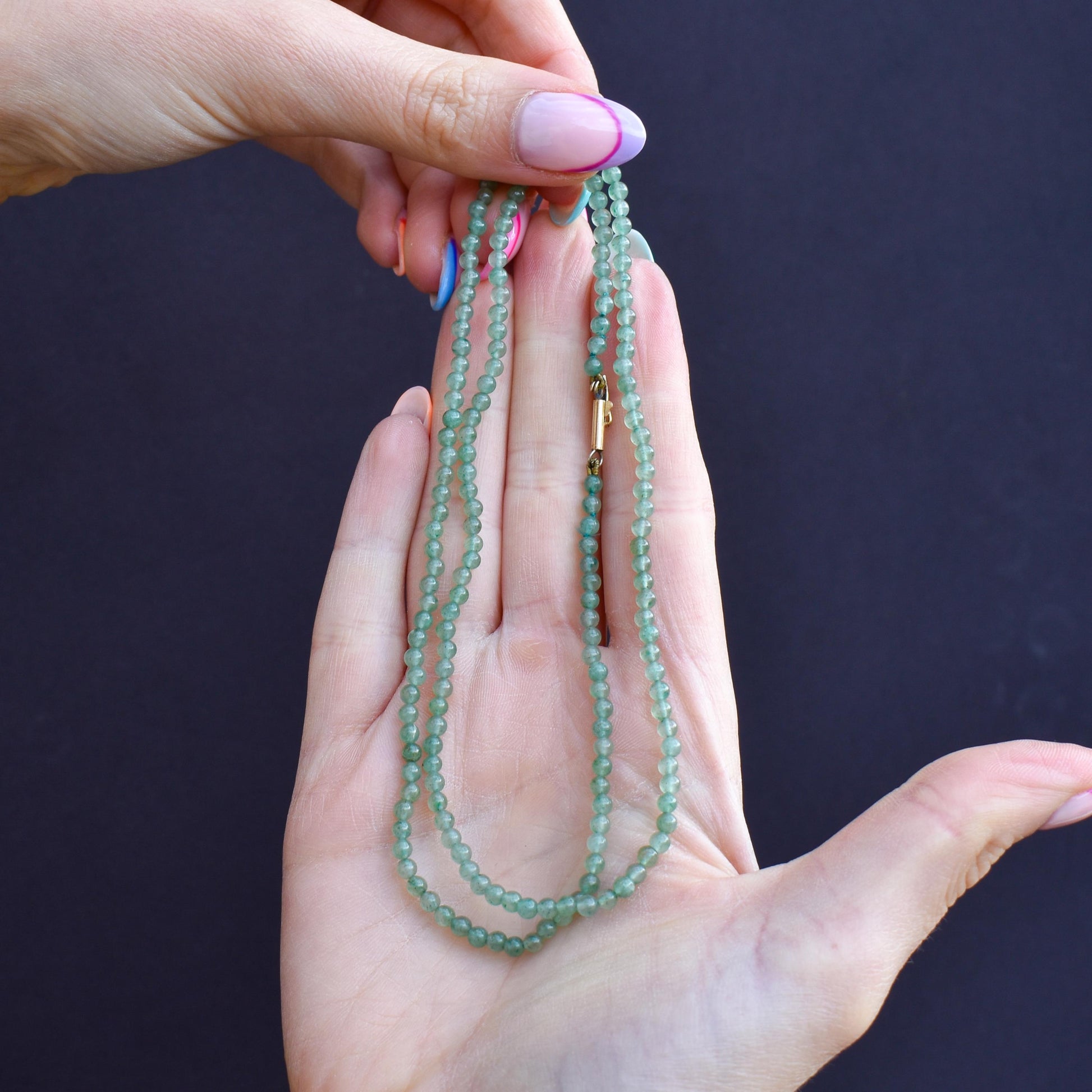 Art Deco Jade Round Beaded Necklace | 23.5"