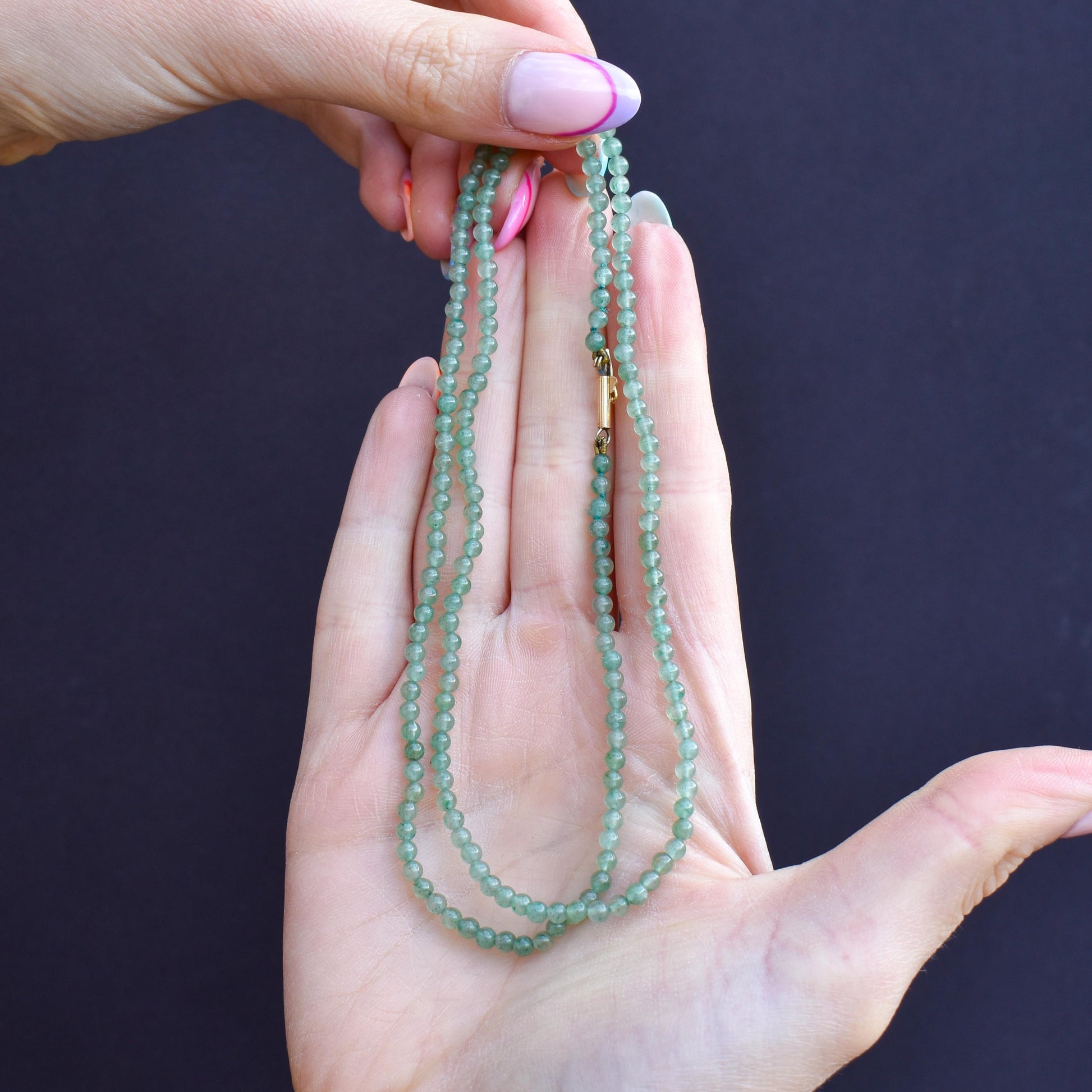 Art Deco Jade Round Beaded Necklace | 23.5"