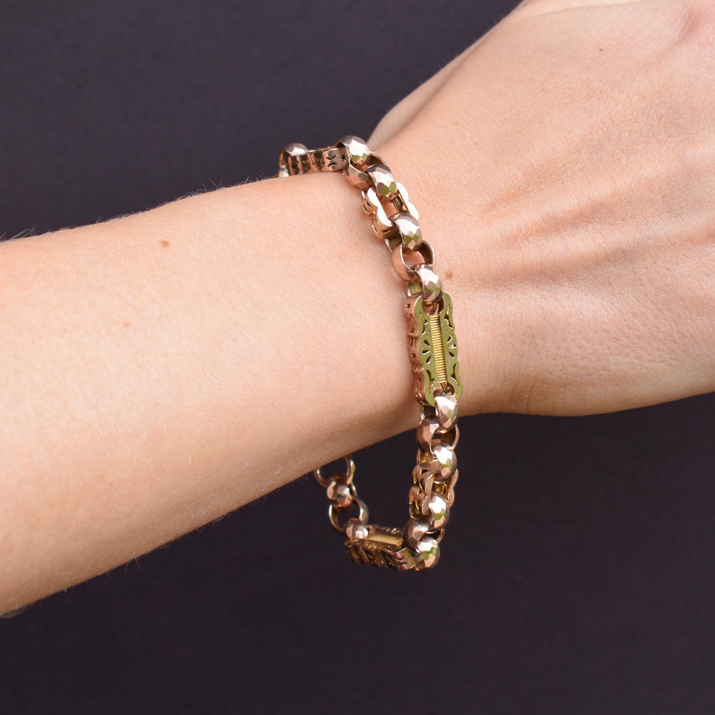 Antique Fancy Link Stars and Bars 9ct Gold Chain Bracelet | 8"