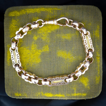 Antique Fancy Link Stars and Bars 9ct Gold Chain Bracelet | 8"