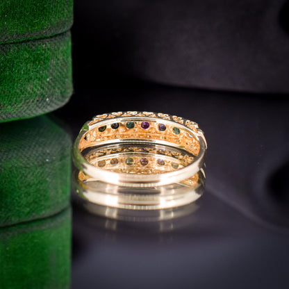 Vintage DEAREST Acrostic Multi-Gemstone Gold Ring Band