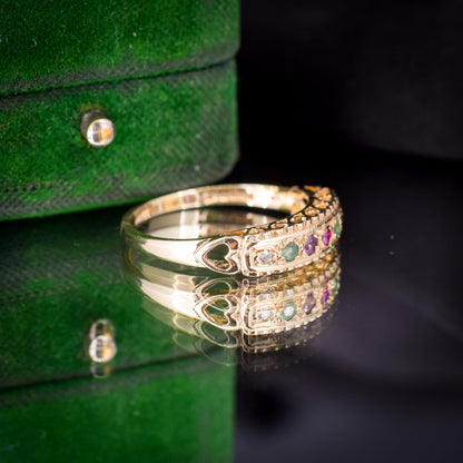 Vintage DEAREST Acrostic Multi-Gemstone Gold Ring Band