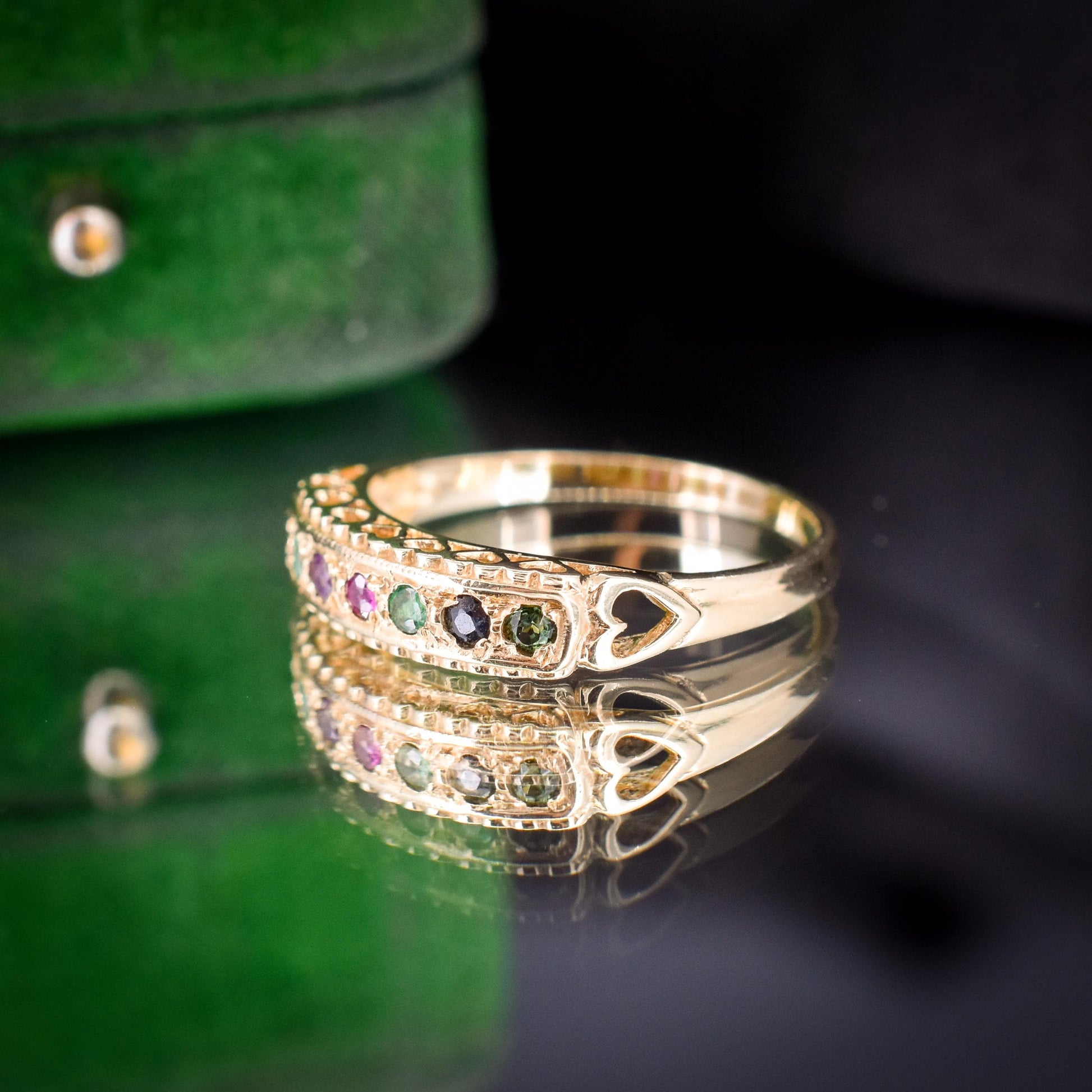 Vintage DEAREST Acrostic Multi-Gemstone Gold Ring Band