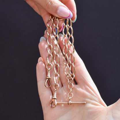 Antique 9ct Gold Oval Curb Link Albert Chain Necklace | 17"