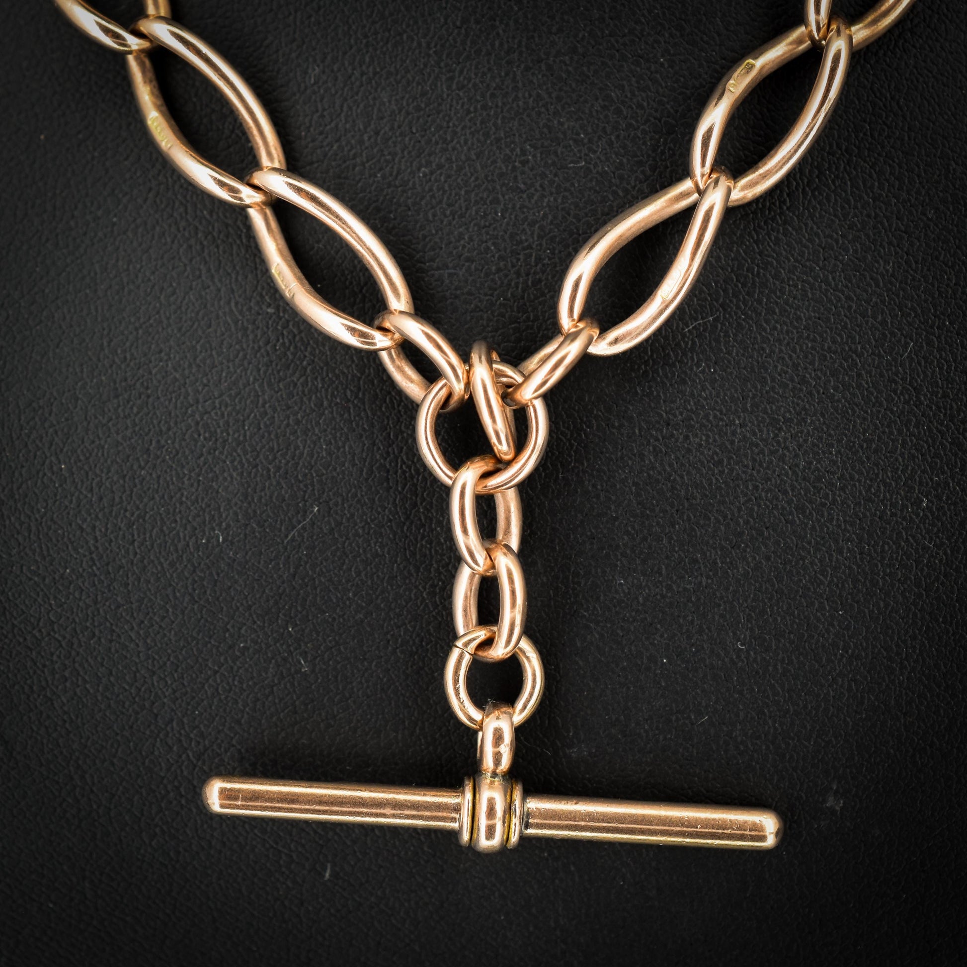 Antique 9ct Gold Oval Curb Link Albert Chain Necklace | 17"