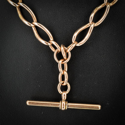 Antique 9ct Gold Oval Curb Link Albert Chain Necklace | 17"