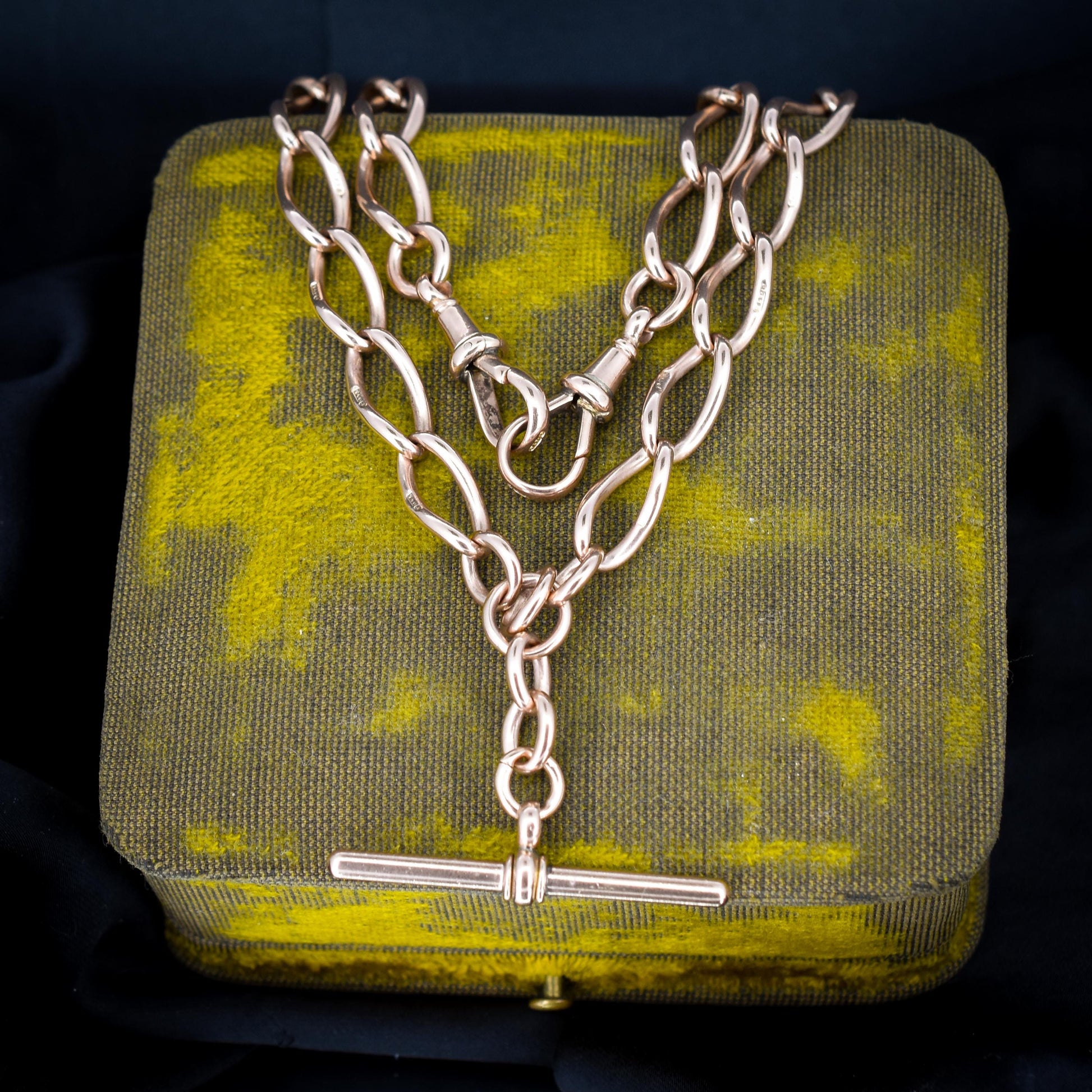 Antique 9ct Gold Oval Curb Link Albert Chain Necklace | 17"