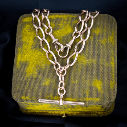 Antique 9ct Gold Oval Curb Link Albert Chain Necklace | 17"