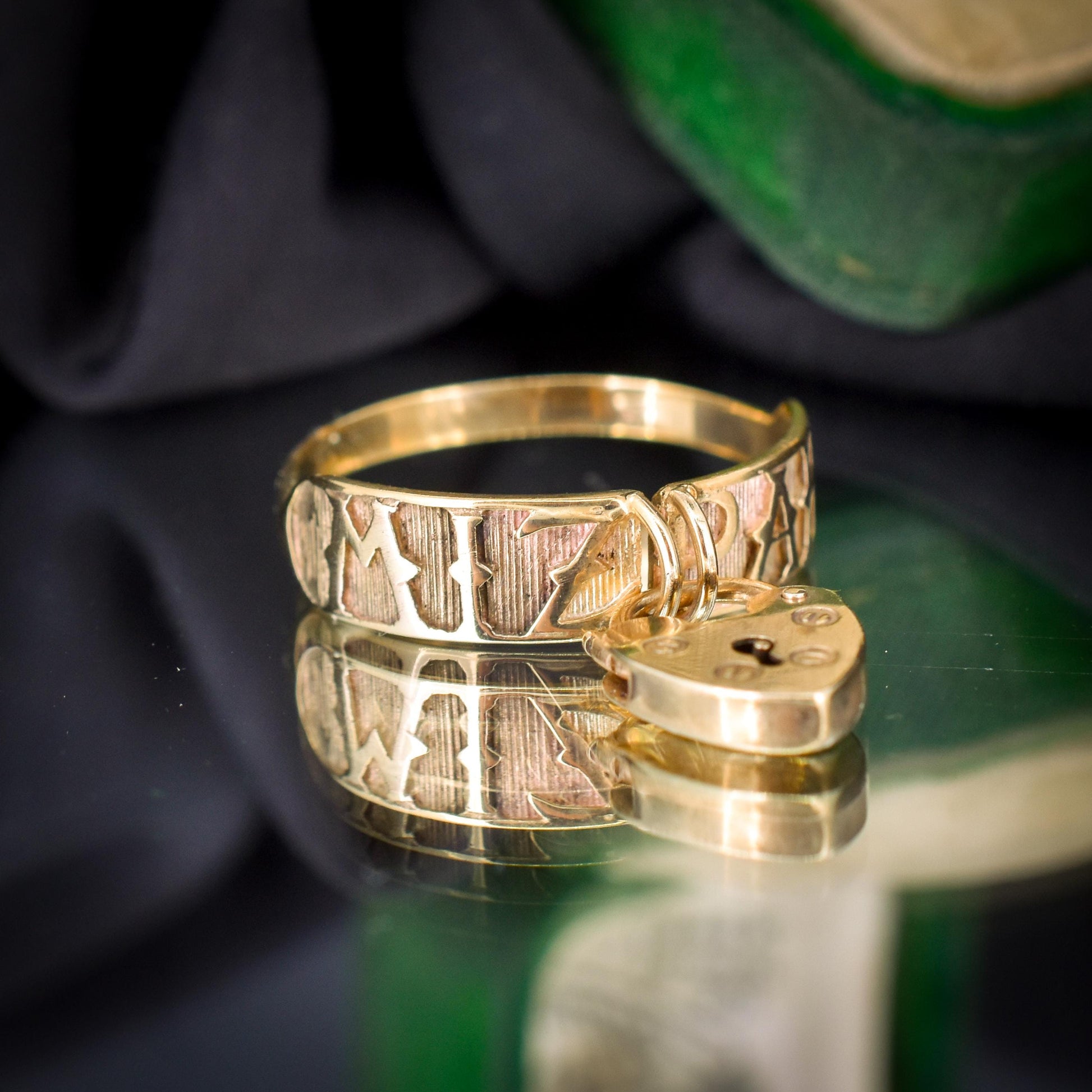 Vintage Heart Padlock Drop 'MIZPAH' 9ct Yellow Gold Band Ring