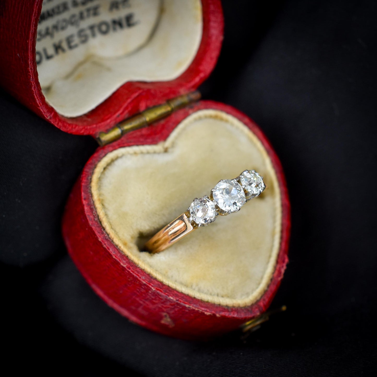 Antique Old Cut Diamond Claw Set Three Stone Trilogy 18ct Gold Ring