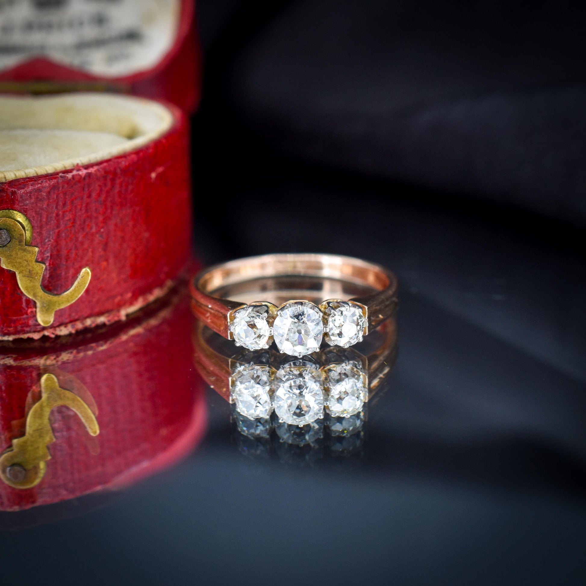 Antique Old Cut Diamond Claw Set Three Stone Trilogy 18ct Gold Ring
