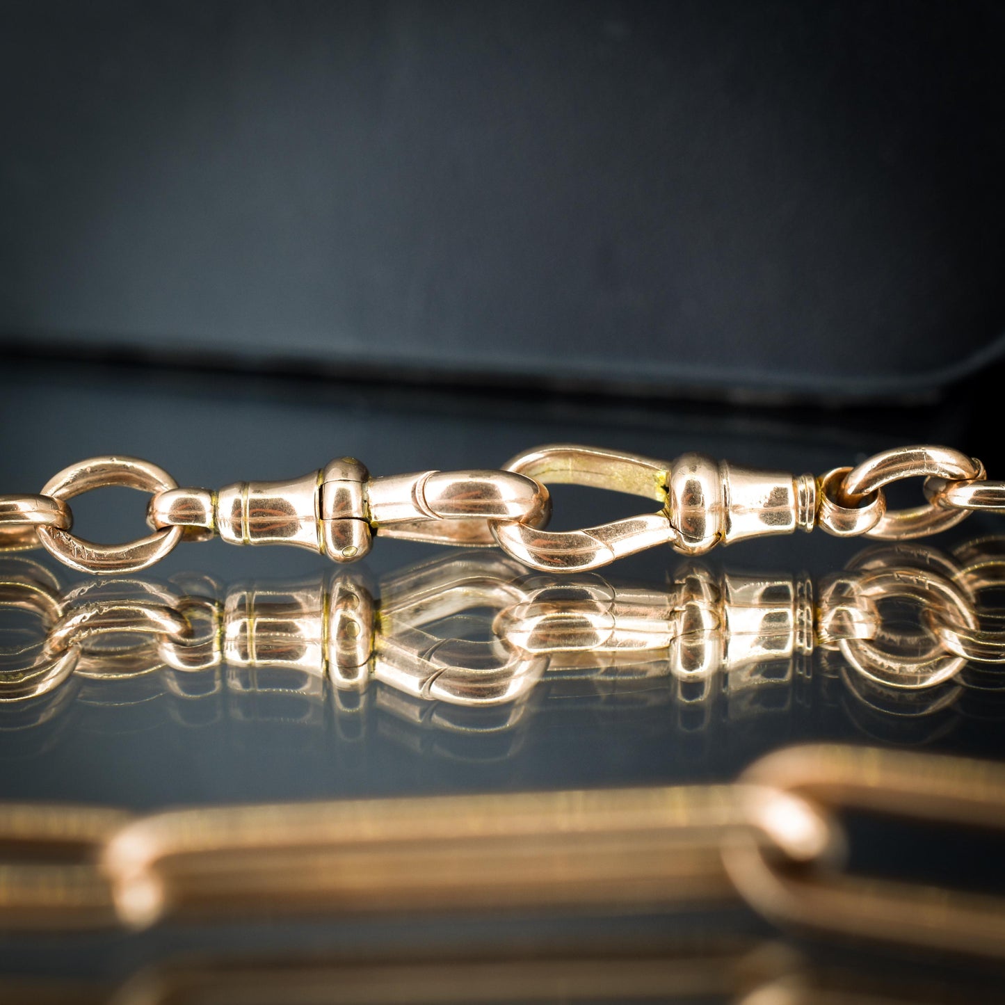 Antique 9ct Rose Gold Paperlink Trombone Link Albert Chain Necklace | 16.5"