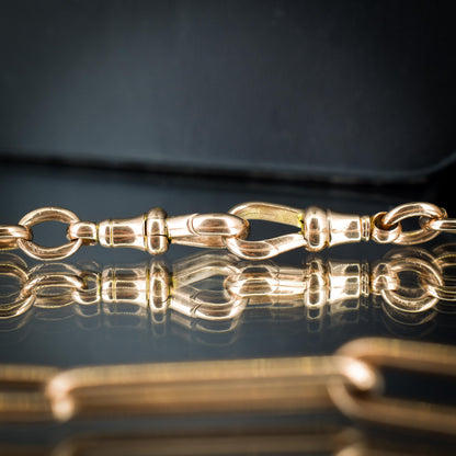 Antique 9ct Rose Gold Paperlink Trombone Link Albert Chain Necklace | 16.5"