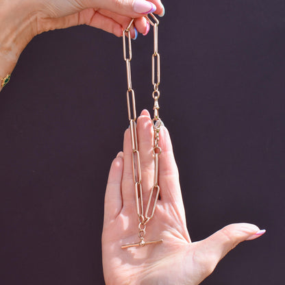 Antique 9ct Rose Gold Paperlink Trombone Link Albert Chain Necklace | 16.5"