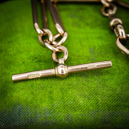 Antique 9ct Rose Gold Paperlink Trombone Link Albert Chain Necklace | 16.5"