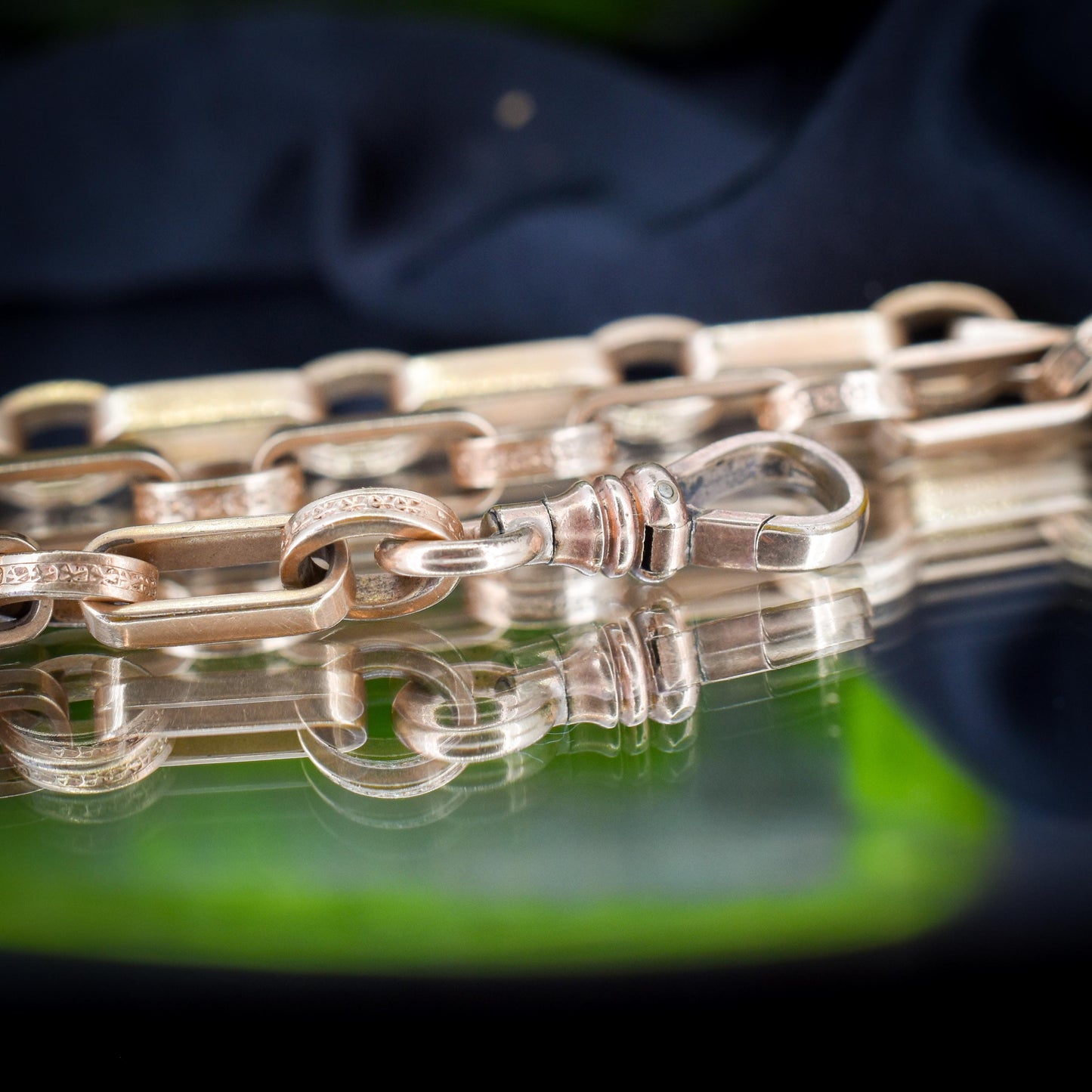 Antique Rolled Gold Fancy Watch Chain with Locket Fob and T-Bar | 12.5"