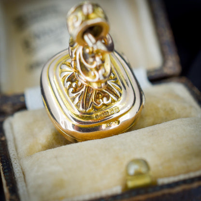 Antique Edwardian Carnelian 9ct Gold Locket Fob | Dated 1910