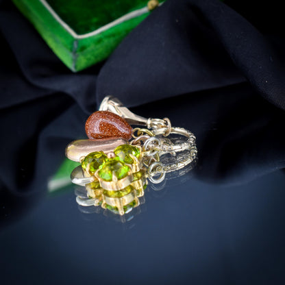 Antique Gold Lucky Charms on Engraved Split Ring