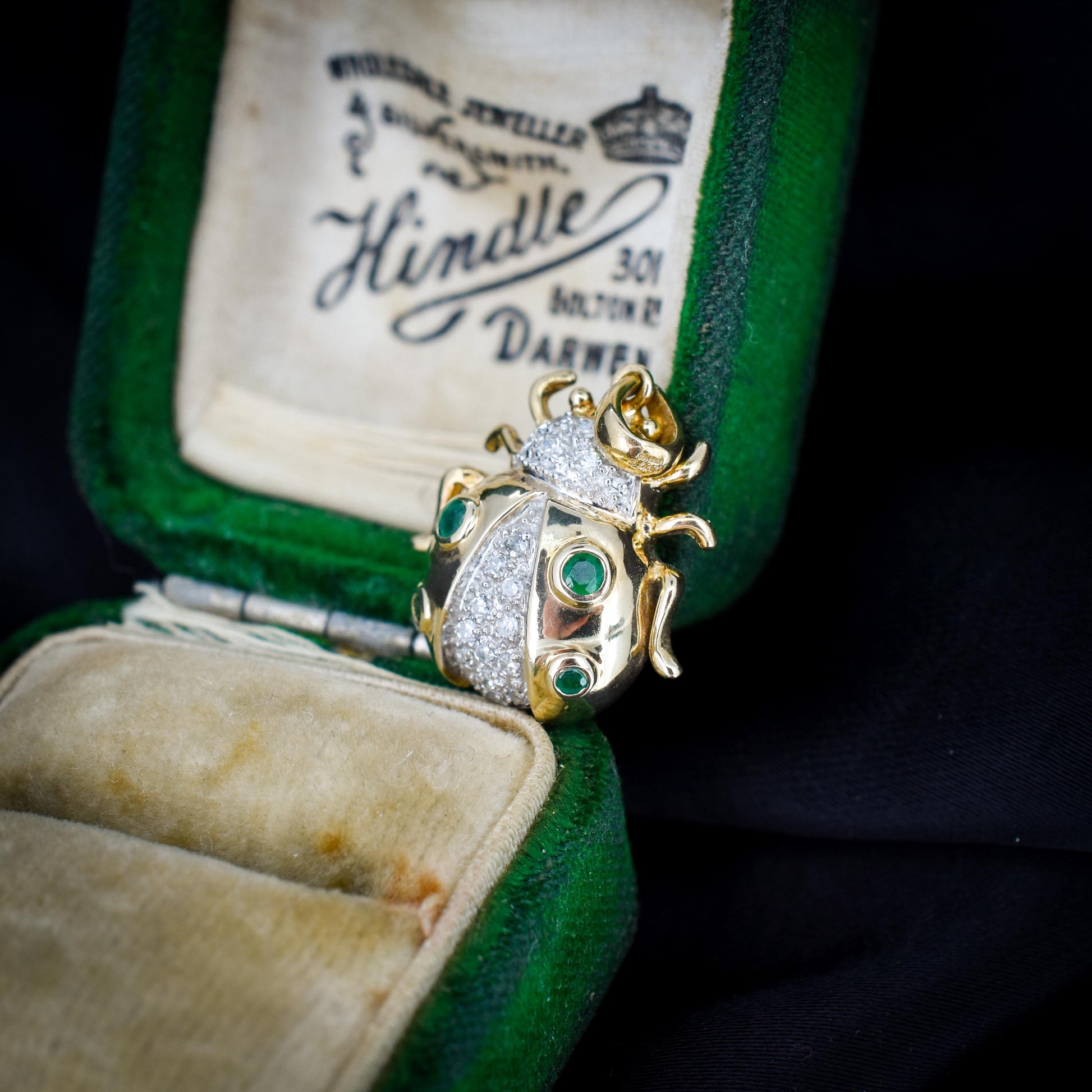 Emerald and Diamond Yellow Gold Ladybird Ladybug Beetle Pendant Charm