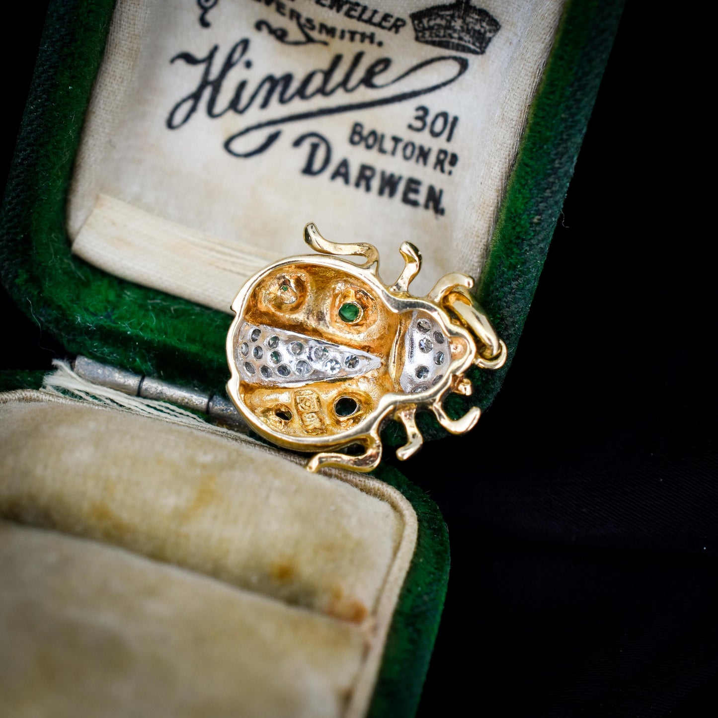 Emerald and Diamond Yellow Gold Ladybird Ladybug Beetle Pendant Charm
