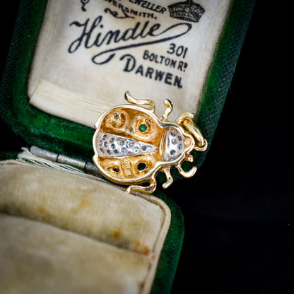 Emerald and Diamond Yellow Gold Ladybird Ladybug Beetle Pendant Charm