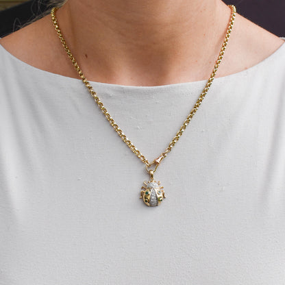 Emerald and Diamond Yellow Gold Ladybird Ladybug Beetle Pendant Charm