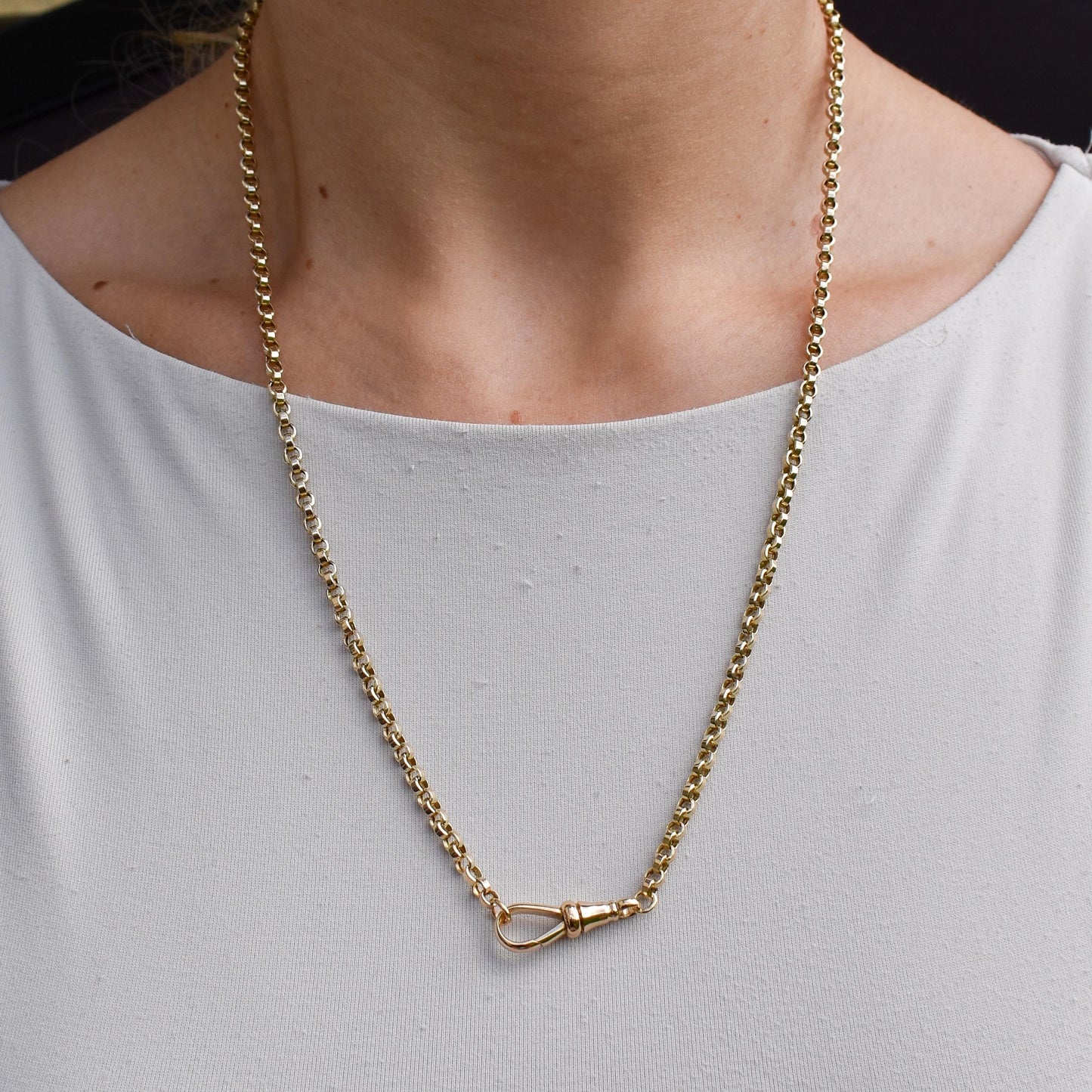 Antique 9ct Gold Rolo Link Chain Necklace with Dog Clip | 22"