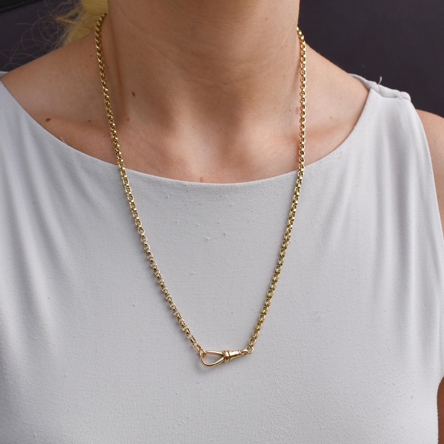 Antique 9ct Gold Rolo Link Chain Necklace with Dog Clip | 22"