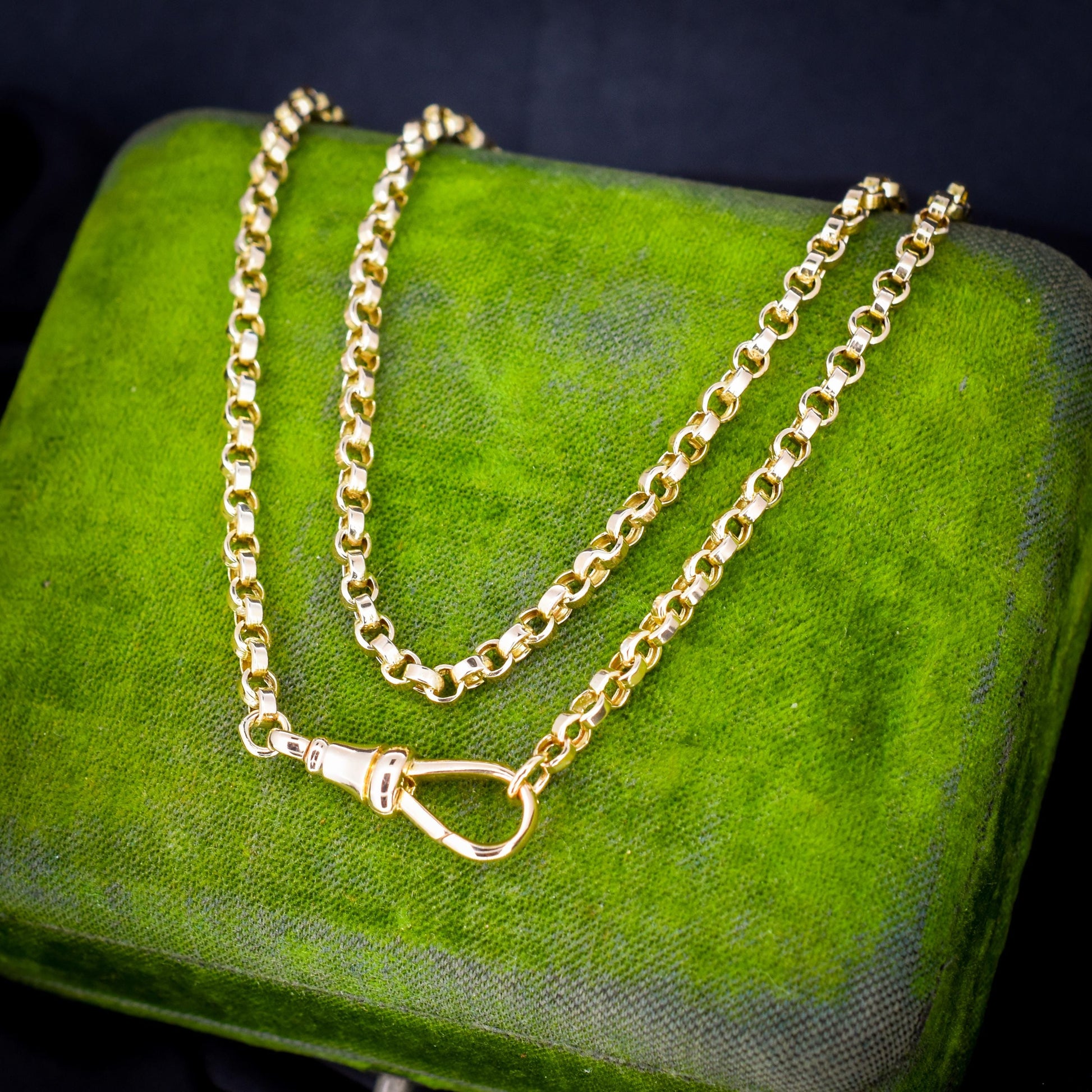Antique 9ct Gold Rolo Link Chain Necklace with Dog Clip | 22"