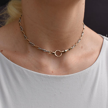 Antique 15ct Gold and Platinum Chain with Dog Clip and Bolt Ring | 13.75"