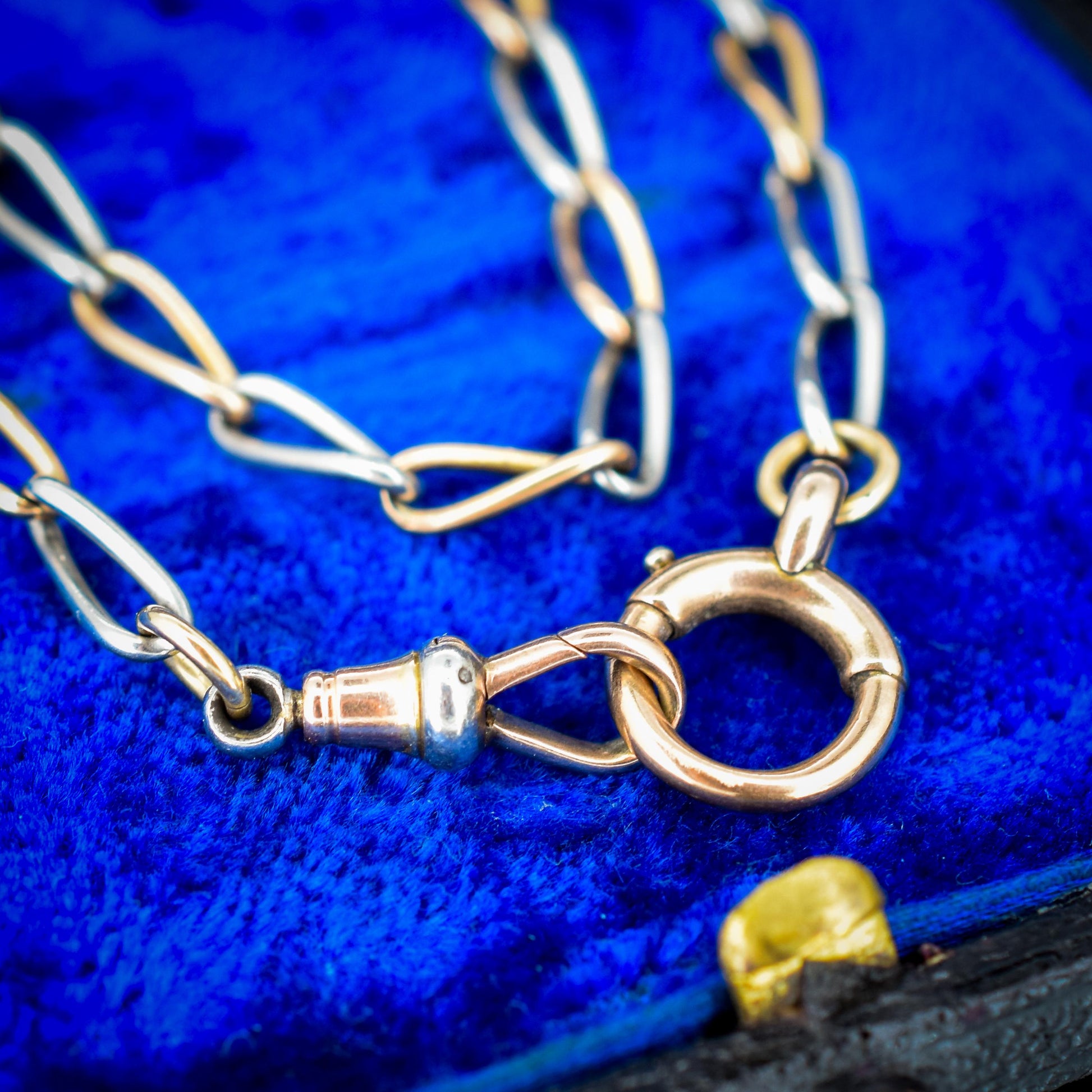 Antique 15ct Gold and Platinum Chain with Dog Clip and Bolt Ring | 13.75"